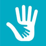 a part of the CPF logo mark with two hands, one smaller hand inset a larger one.
